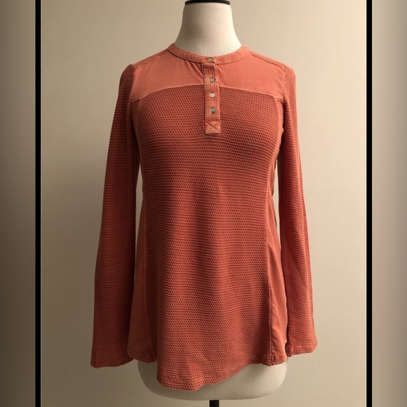 Soft Surroundings terracotta orange rust medium Henley top nwt cotton linen - Picture 2 of 10